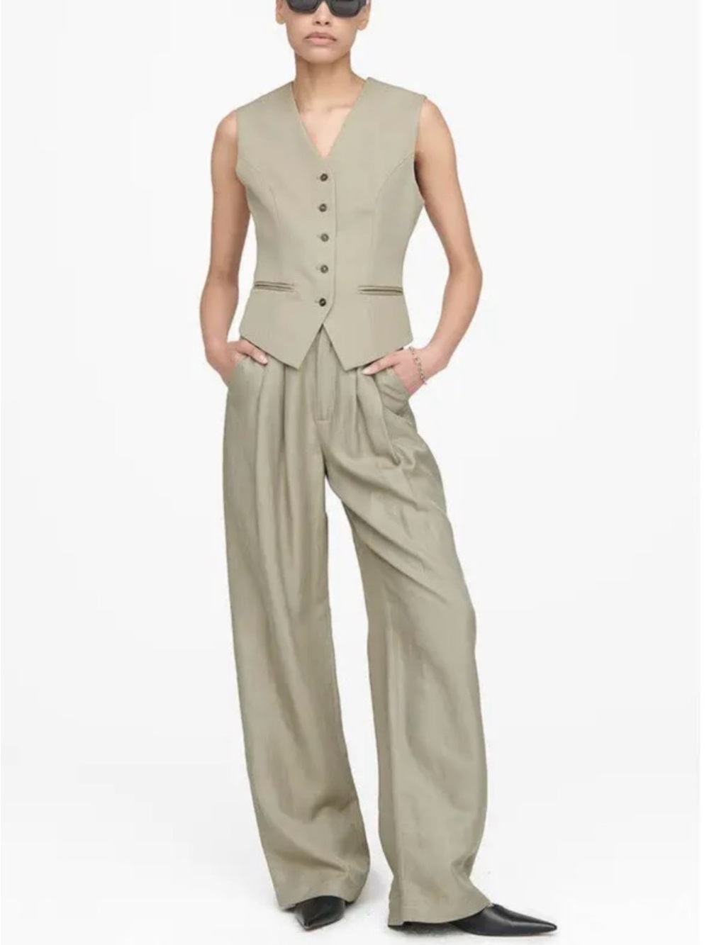 Anine Bing Tailored Sleeveless Vest in Sage Green